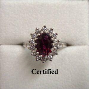 Certified Ruby and Diamond Cluster Ring 18ct White Gold - Size M 1/2 (A1195)