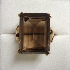 Vintage Smoky Quartz Ring in 9ct Yellow Gold - Size K 1/2 (A1008)