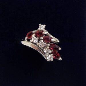 Unique Ruby and Diamond Cluster Ring 14ct White Gold - Size L (A1009) - Image 1