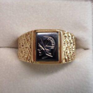 Gents Vintage Haematite Signet Ring in 9ct Yellow Gold - Size V (A1039)