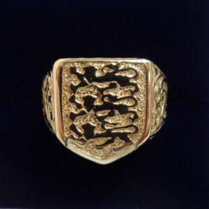 Incredible Three Lions Signet Ring in 9ct Yellow Gold - Size Q (A1350)