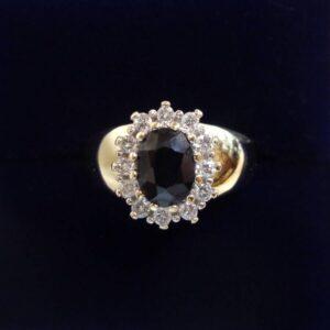 Beautiful Sapphire and Diamond Halo Cluster Ring - Size M 1/2 (A1137)