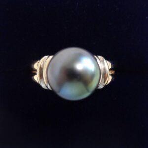 Timeless Grey Cultured Pearl Ring in 14ct Two Toned Gold - Size R (A1143)