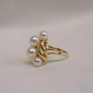 Unusual Cultured Pearl Ring 18ct Yellow Gold - Size P (A1144) - Image 4