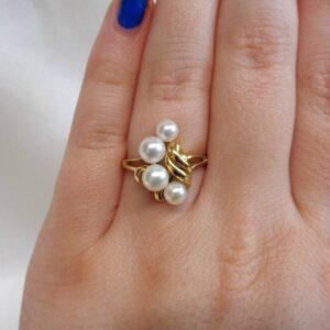 Unusual Cultured Pearl Ring 18ct Yellow Gold - Size P (A1144) - Image 6