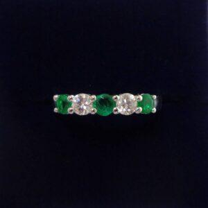 Five Stone Emerald and Diamond Ring in 18ct White Gold - Size O (A1277)