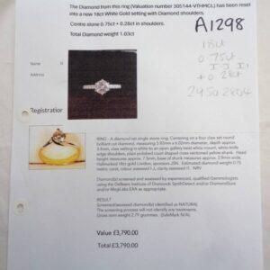 Certified 1.03ct Diamond Ring in 18ct White Gold – Size M 1/2 (A1298) - Image 8