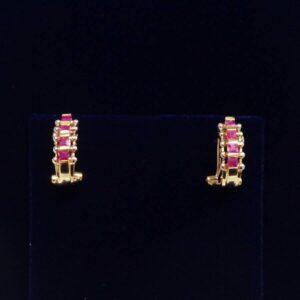 Beautiful Ruby Omega Earrings in 9ct Yellow Gold - 15mm Drop (A1667)