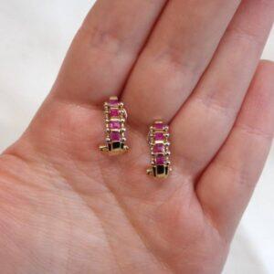 Beautiful Ruby Omega Earrings in 9ct Yellow Gold - 15mm Drop (A1667) - Image 4