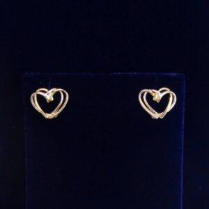 Timeless Two Tone Heart Stud Earrings in 9ct Gold – Length 11mm (A1668)