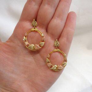 Fancy Two Tone Leaf Drop Earrings in 9ct Gold – Length 35mm (A1669) - Image 4