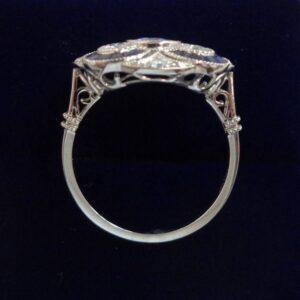 Certified Art-Deco Style Sapphire and Diamond Ring in Platinum - Size L 1/2 (A1518) - Image 3
