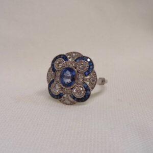 Certified Art-Deco Style Sapphire and Diamond Ring in Platinum - Size L 1/2 (A1518) - Image 4