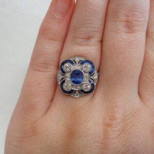 Certified Art-Deco Style Sapphire and Diamond Ring in Platinum - Size L 1/2 (A1518) - Image 6