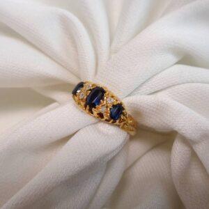 Antique C.1912 Sapphire and Diamond Ring in 18ct Yellow Gold - Size K 1/2 (A1645) - Image 4
