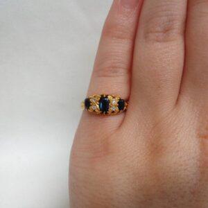Antique C.1912 Sapphire and Diamond Ring in 18ct Yellow Gold - Size K 1/2 (A1645) - Image 6