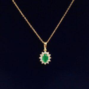 Stunning Emerald and Diamond Pendant in 18ct Yellow Gold - Length 18 (A1662) - Image 1
