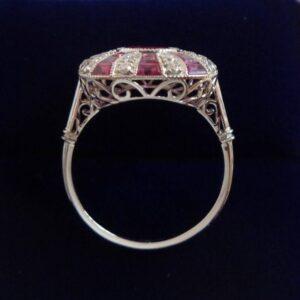 Certified Art-Deco Style Burmese Ruby and Diamond Ring in Platinum- Size M 1/2 (A1521) - Image 3