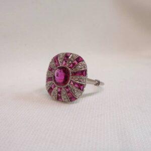 Certified Art-Deco Style Burmese Ruby and Diamond Ring in Platinum- Size M 1/2 (A1521) - Image 4