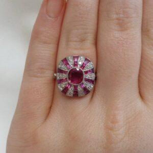 Certified Art-Deco Style Burmese Ruby and Diamond Ring in Platinum- Size M 1/2 (A1521) - Image 6