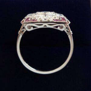 Certified Art-Deco Style Ruby and Diamond Ring in Platinum- Size N 1/2 (A1515) - Image 3