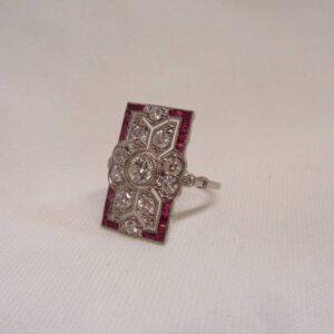 Certified Art-Deco Style Ruby and Diamond Ring in Platinum- Size N 1/2 (A1515) - Image 4