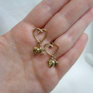 Fancy Heart Earrings with Charms in 9ct Yellow Gold – Length 36mm (A1675) - Image 4