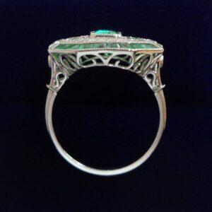 Certified Art-Deco Style Colombian Emerald and Diamond Ring in Platinum - Size M (A1524) - Image 3