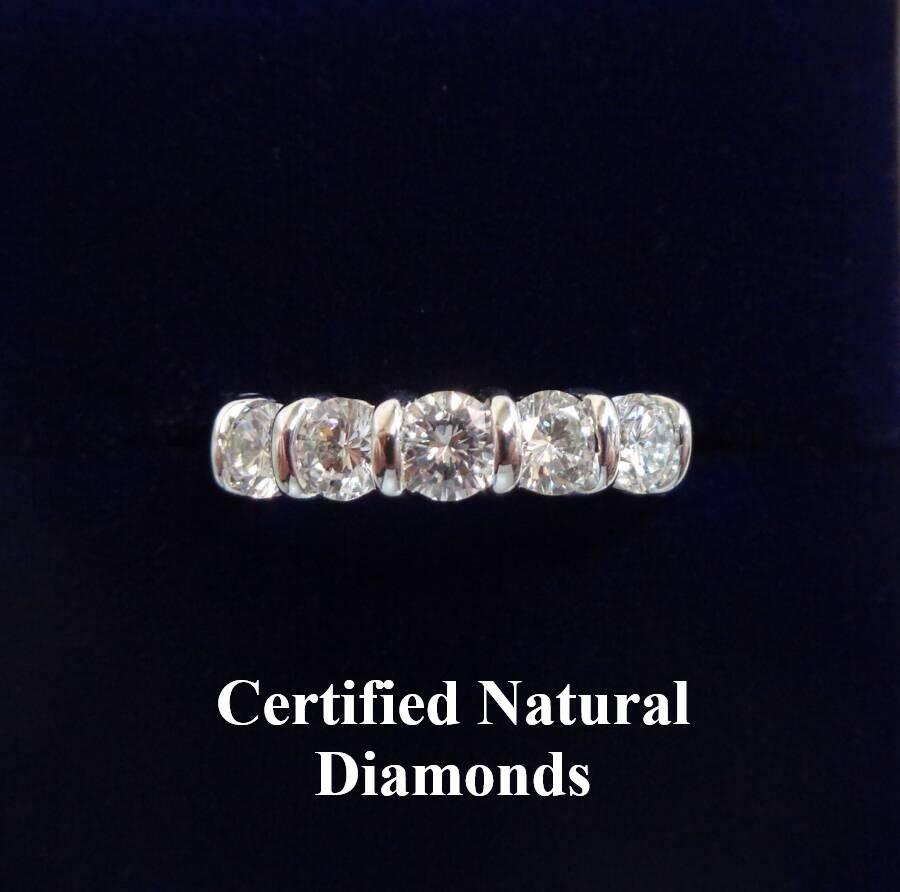 1.00ct Five Stone Diamond Ring in 18ct White Gold - Size K 1/2 (A1611)