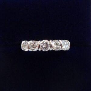 1.00ct Five Stone Diamond Ring in 18ct White Gold - Size K 1/2 (A1611)