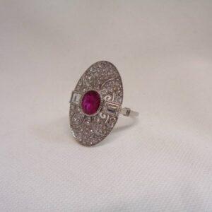 Certified Art-Deco Style Ruby and Diamond Ring in Platinum- Size L 1/2 (A1517) - Image 4