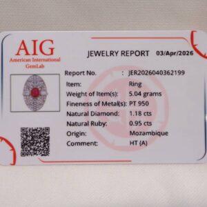 Certified Art-Deco Style Ruby and Diamond Ring in Platinum- Size L 1/2 (A1517) - Image 8