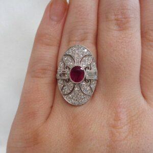 Certified Art-Deco Style Ruby and Diamond Ring in Platinum- Size L 1/2 (A1517) - Image 6