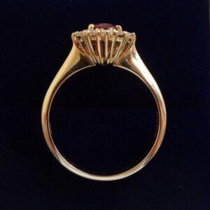 Ruby and Diamond Halo Cluster Ring in 14ct Yellow Gold – Size O (A1131) - Image 3