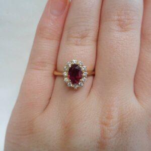 Ruby and Diamond Halo Cluster Ring in 14ct Yellow Gold – Size O (A1131) - Image 6