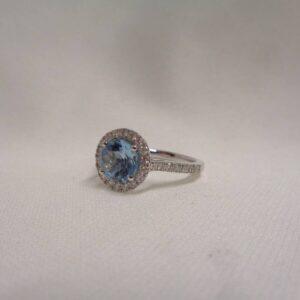 Aquamarine and Diamond Halo Cluster Ring in 18ct White Gold – Size K 1/2 (A1509) - Image 4