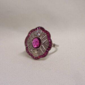 Certified Art-Deco Style Burmese Ruby and Diamond Ring in Platinum- Size O (A1519) - Image 4