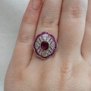 Certified Art-Deco Style Burmese Ruby and Diamond Ring in Platinum- Size O (A1519) - Image 6