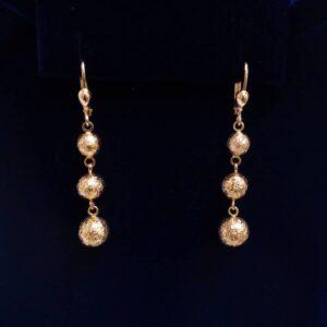 Fancy Textured Ball Drop Earrings in 9ct Rose Gold - Length 45mm (A1695)