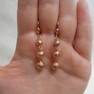 Fancy Textured Ball Drop Earrings in 9ct Rose Gold - Length 45mm (A1695) - Image 3