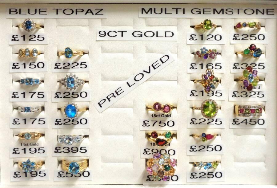 A Selection of PRE-LOVED Blue Topaz and Multi Gemstone Rings in 9ct, 14ct and 18ct Gold