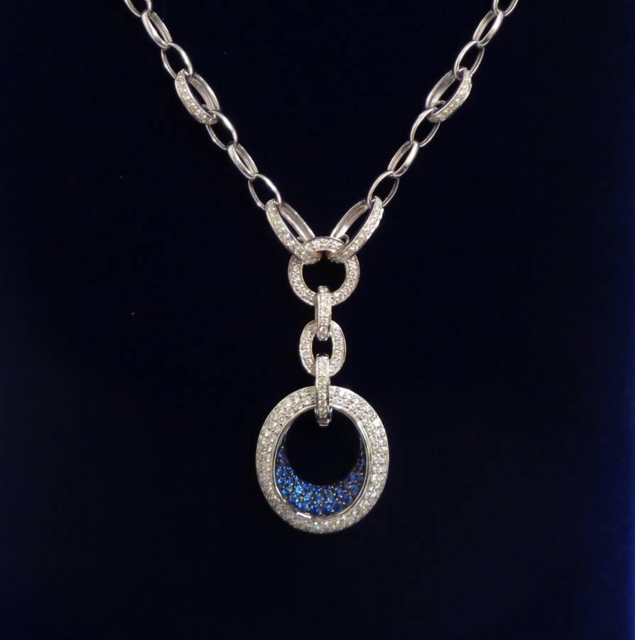 Sapphire and Diamond Necklet in 18ct White Gold – Chain Length 18 1/2 inch (A1704)