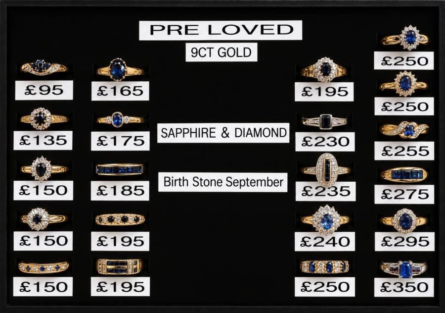 A Selection of PRE-LOVED SAPPHIRE and DIAMOND Rings - All in 9ct Gold