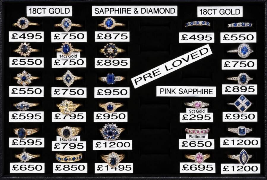 A Selection of PRE-LOVED Blue and Pink Sapphire Rings in 9ct, 14ct, 18ct Gold and Platinum