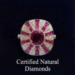 Certified Art-Deco Style Burmese Ruby and Diamond Ring in Platinum- Size M 1/2 (A1521)