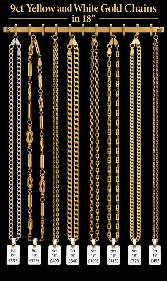 PRELOVED 9CT YELLOW AND WHITE GOLD CHAINS IN 18'' - BEAUTIFUL GOLD, BETTER VALUE!