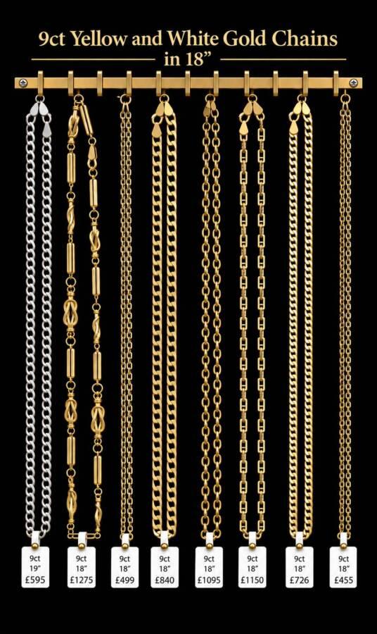 PRELOVED 9CT YELLOW AND WHITE GOLD CHAINS IN 18'' - BEAUTIFUL GOLD, BETTER VALUE!