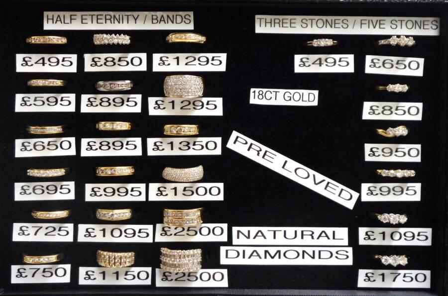 A Selection of PRE-LOVED Half Eternity and Three/ Five Stone Diamond Rings in 18ct Yellow Gold - Image 1