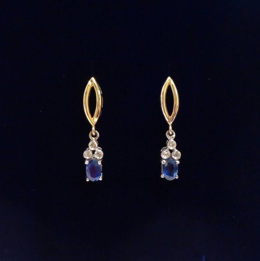 Beautiful Sapphire and Diamond Drop Earrings in 9ct Two Tone Gold – Length 27mm (A1731)