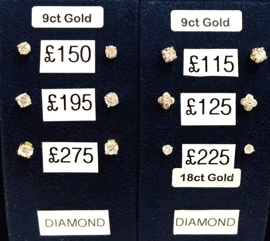 A Selection of PRE-LOVED DIAMOND Stud Earrings – All in 9ct and 18ct Yellow Gold